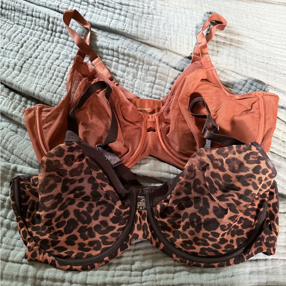 Curvy Couture set of 2 Leopard Print and Brown Women's mesh underwire Bras